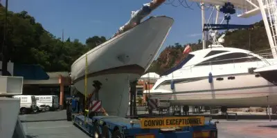 "Solway Maid" William Fife Yacht loaded in Marina La Rague en route to Inverkip