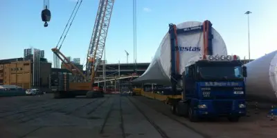 Vestas V 164 80M Offshore Wind Turbine Blade Loaded in Southampton for onward shipment to Denmark